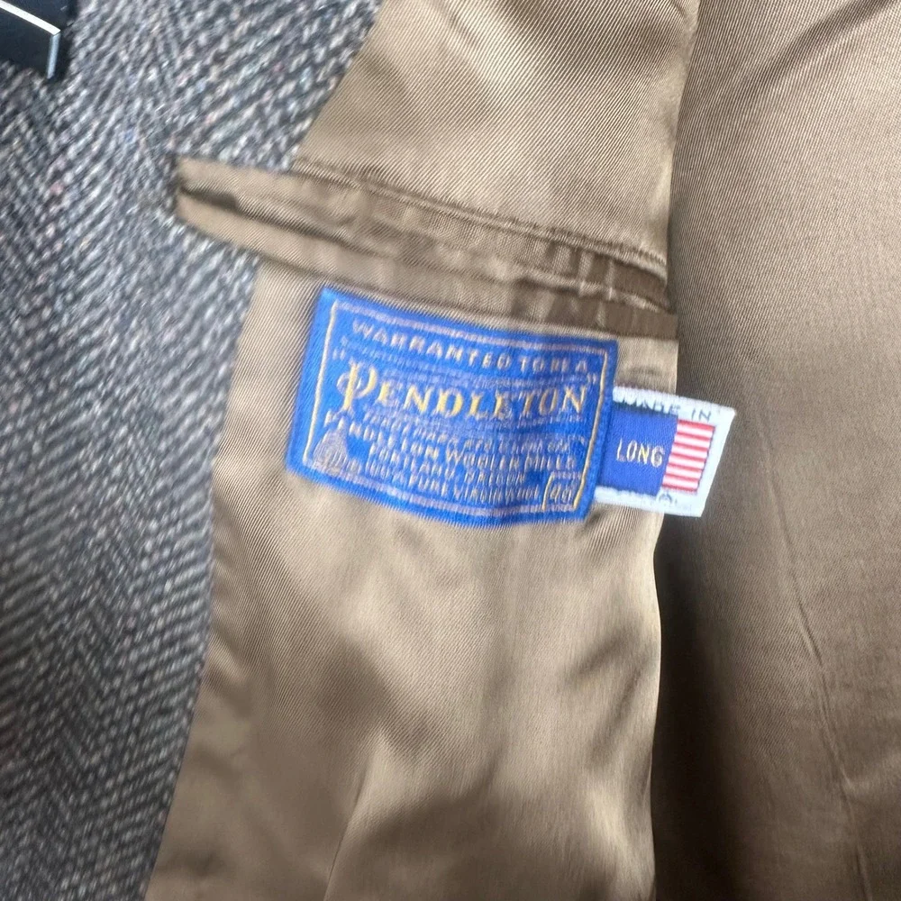 Vintage Pendleton Mens Grey Herringbone Wool Blazer Suede Elbow Patches 48 Long